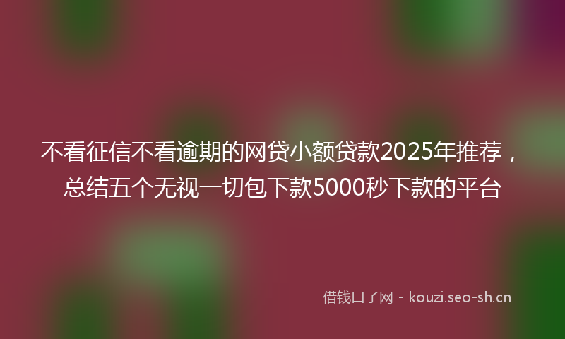 不看征信不看逾期的网贷小额贷款2025年推荐，总结五个无视一切包下款5000秒下款的平台