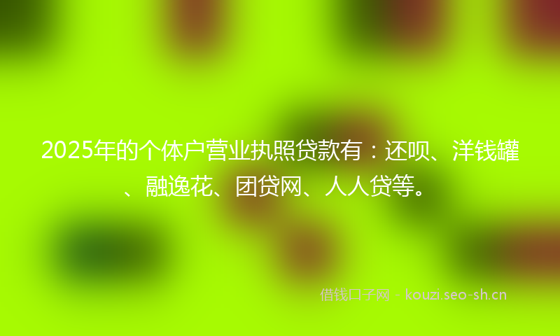 2025年的个体户营业执照贷款有：还呗、洋钱罐、融逸花、团贷网、人人贷等。