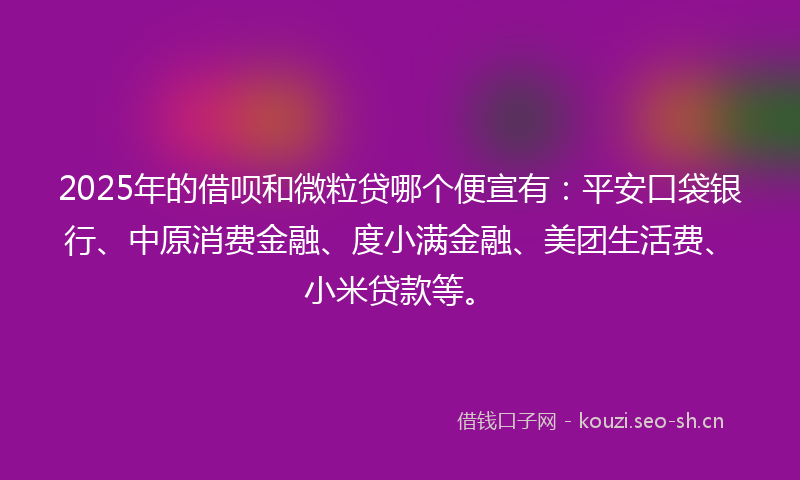 2025年的借呗和微粒贷哪个便宣有：平安口袋银行、中原消费金融、度小满金融、美团生活费、小米贷款等。