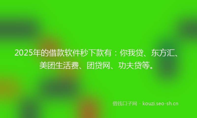 2025年的借款软件秒下款有:你我贷、东方汇、美团生活费、团贷网、功夫贷等。