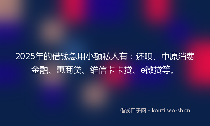2025年的借钱急用小额私人有：还呗、中原消费金融、惠商贷、维信卡卡贷、e微贷等。