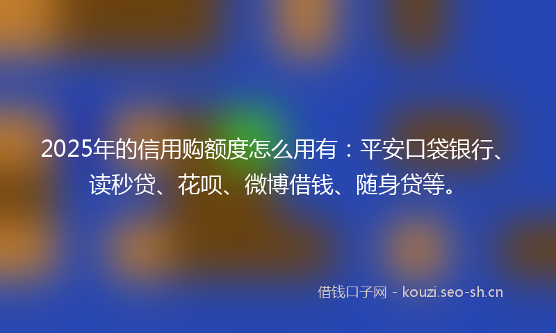 2025年的信用购额度怎么用有：平安口袋银行、读秒贷、花呗、微博借钱、随身贷等。