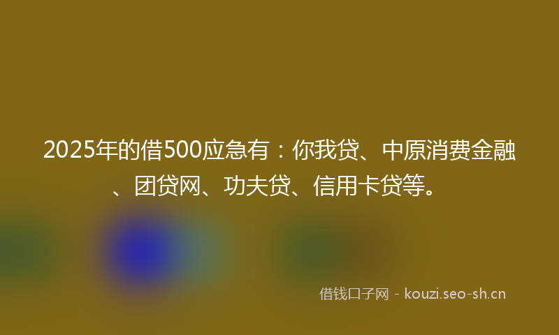 2025年的借500应急有：你我贷、中原消费金融、团贷网、功夫贷、信用卡贷等。