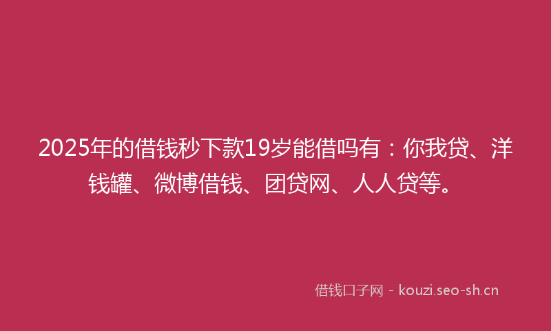 2025年的借钱秒下款19岁能借吗有：你我贷、洋钱罐、微博借钱、团贷网、人人贷等。