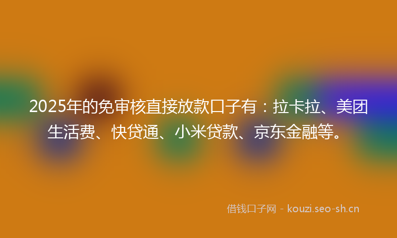 2025年的免审核直接放款口子有：拉卡拉、美团生活费、快贷通、小米贷款、京东金融等。
