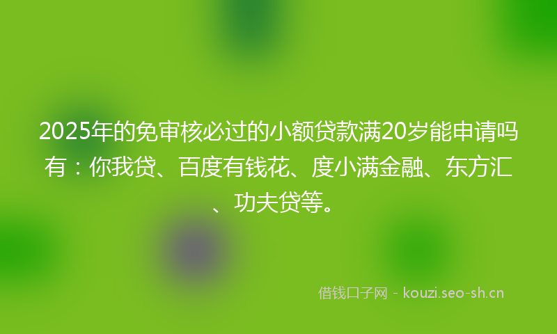 2025年的免审核必过的小额贷款满20岁能申请吗有:你我贷、百度有钱花、度小满金融、东方汇、功夫贷等。