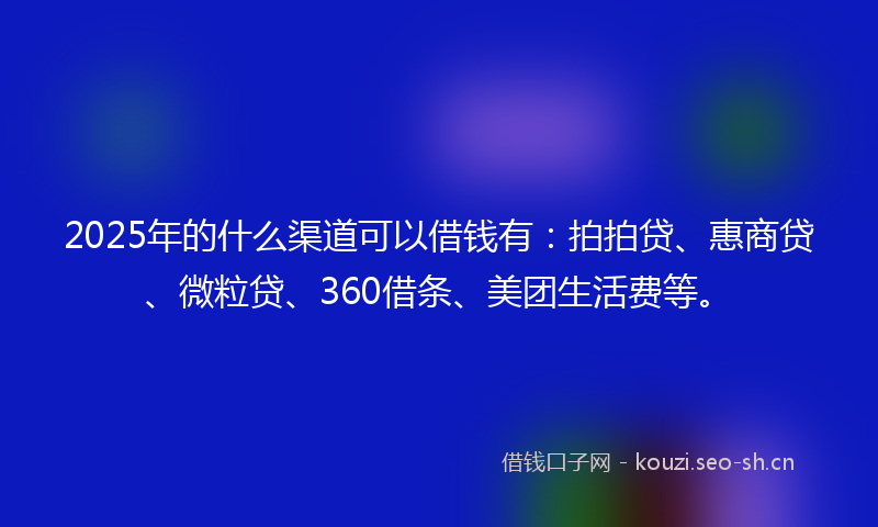 2025年的什么渠道可以借钱有：拍拍贷、惠商贷、微粒贷、360借条、美团生活费等。