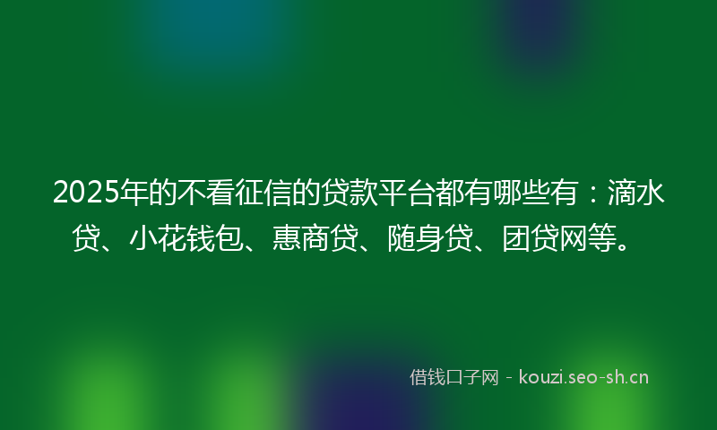 2025年的不看征信的贷款平台都有哪些有：滴水贷、小花钱包、惠商贷、随身贷、团贷网等。