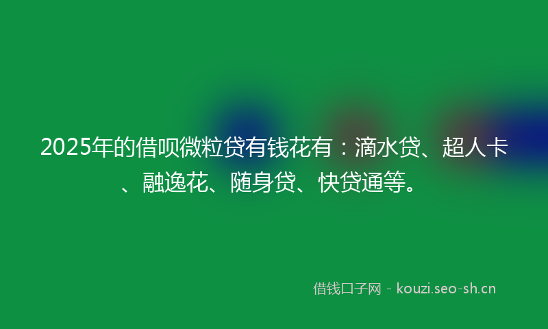 2025年的借呗微粒贷有钱花有：滴水贷、超人卡、融逸花、随身贷、快贷通等。