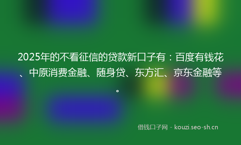 2025年的不看征信的贷款新口子有：百度有钱花、中原消费金融、随身贷、东方汇、京东金融等。