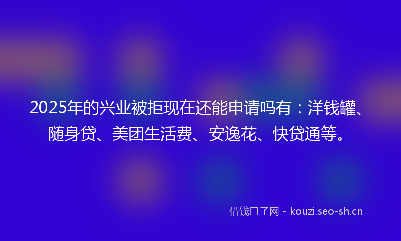 2025年的兴业被拒现在还能申请吗有:洋钱罐、随身贷、美团生活费、安逸花、快贷通等。