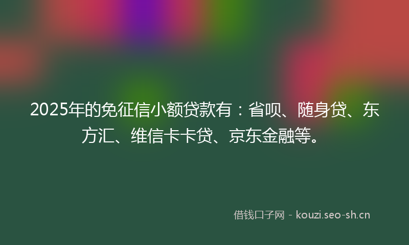 2025年的免征信小额贷款有:省呗、随身贷、东方汇、维信卡卡贷、京东金融等。