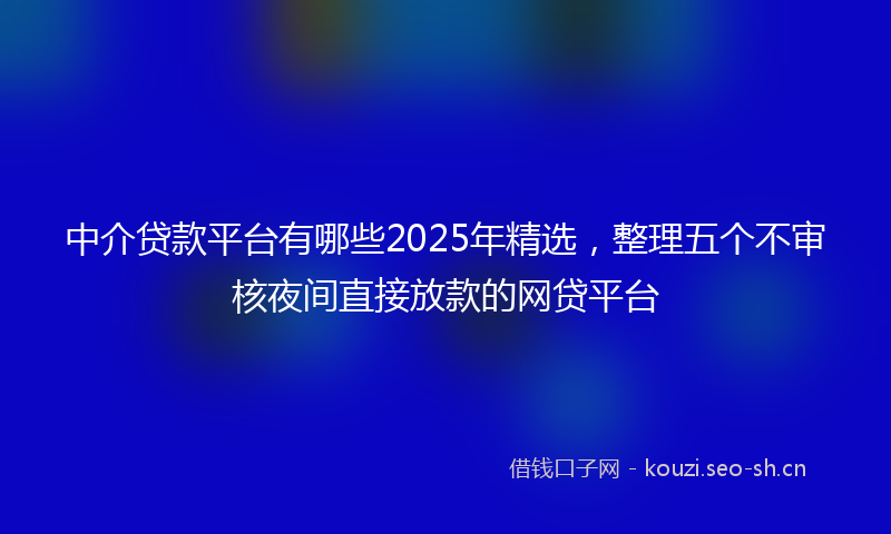 中介贷款平台有哪些2025年精选，整理五个不审核夜间直接放款的网贷平台