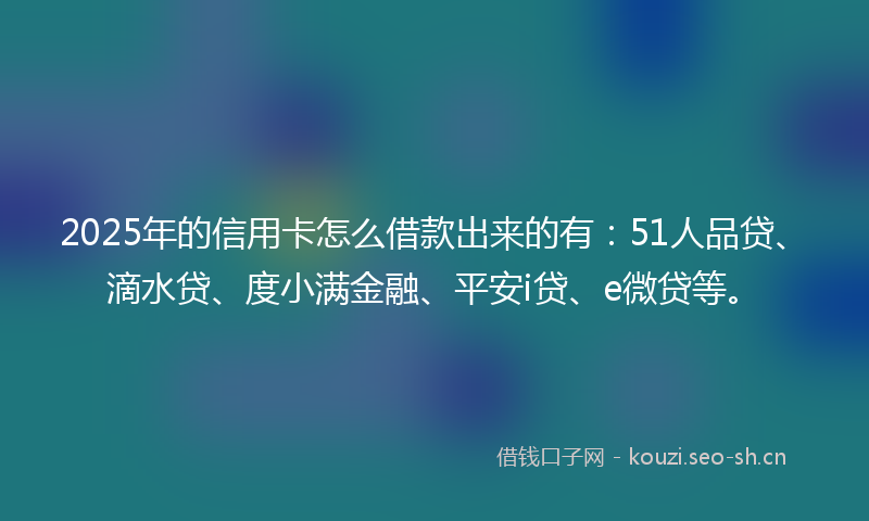 2025年的信用卡怎么借款出来的有：51人品贷、滴水贷、度小满金融、平安i贷、e微贷等。