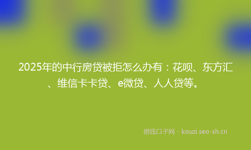 2025年的中行房贷被拒怎么办有:花呗、东方汇、维信卡卡贷、e微贷、人人贷等。