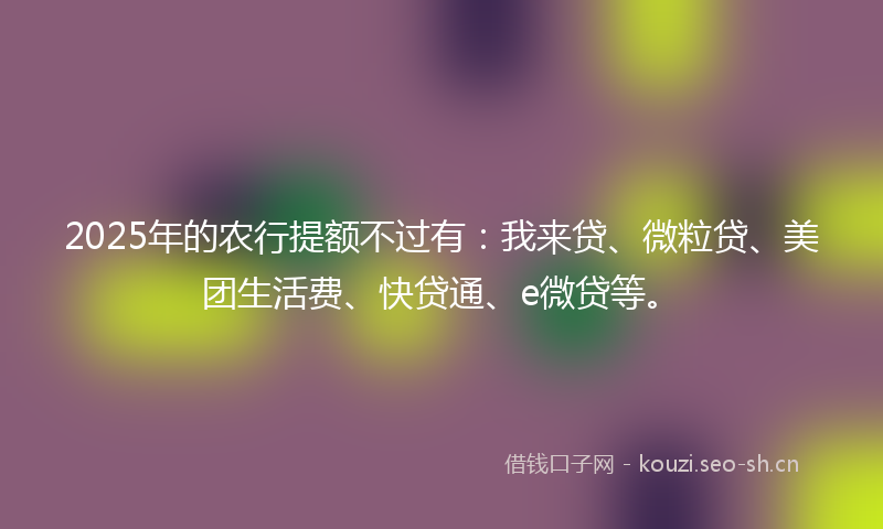 2025年的农行提额不过有：我来贷、微粒贷、美团生活费、快贷通、e微贷等。