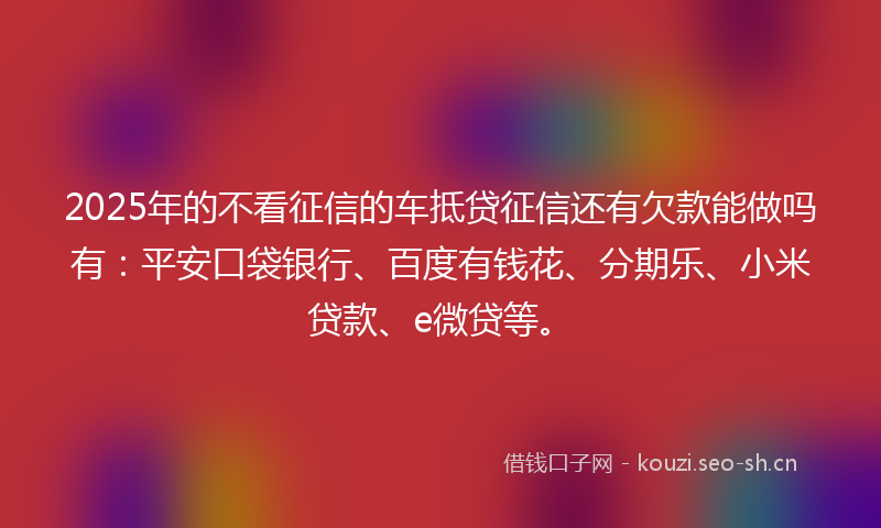 2025年的不看征信的车抵贷征信还有欠款能做吗有：平安口袋银行、百度有钱花、分期乐、小米贷款、e微贷等。