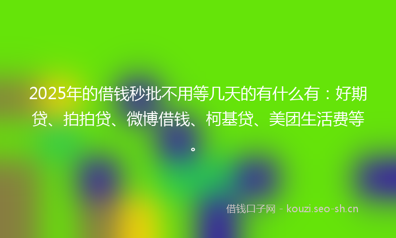 2025年的借钱秒批不用等几天的有什么有:好期贷、拍拍贷、微博借钱、柯基贷、美团生活费等。