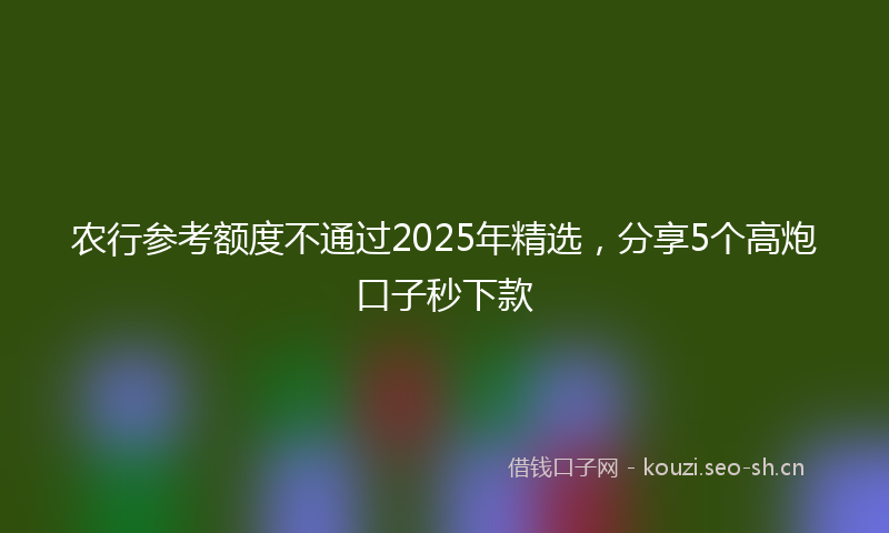 农行参考额度不通过2025年精选，分享5个高炮口子秒下款