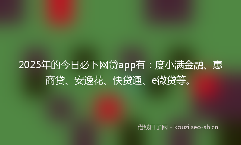 2025年的今日必下网贷app有:度小满金融、惠商贷、安逸花、快贷通、e微贷等。