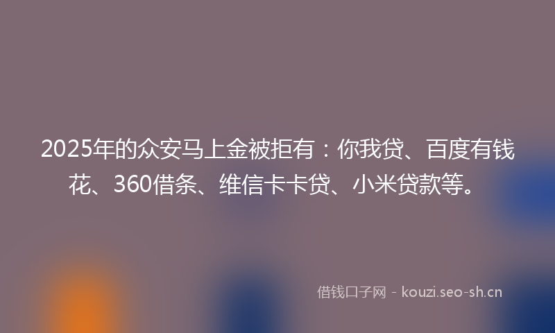 2025年的众安马上金被拒有：你我贷、百度有钱花、360借条、维信卡卡贷、小米贷款等。