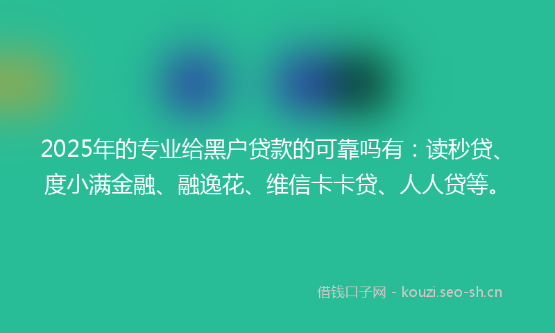 2025年的专业给黑户贷款的可靠吗有：读秒贷、度小满金融、融逸花、维信卡卡贷、人人贷等。