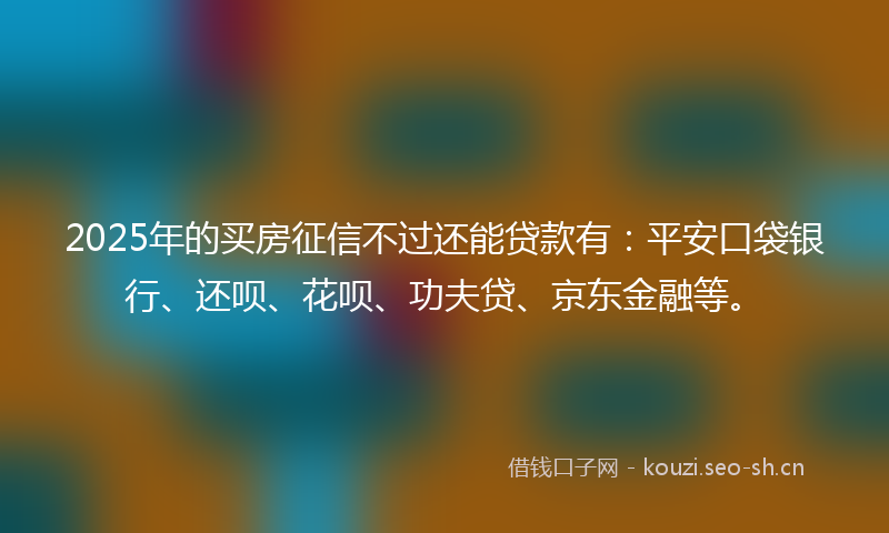 2025年的买房征信不过还能贷款有：平安口袋银行、还呗、花呗、功夫贷、京东金融等。