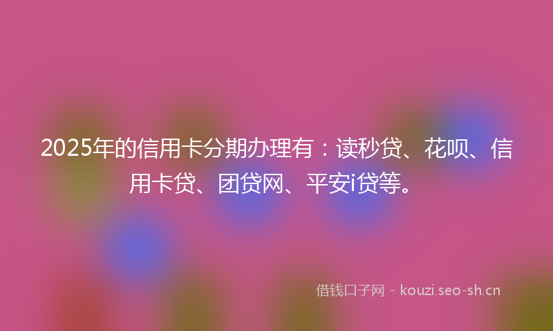 2025年的信用卡分期办理有：读秒贷、花呗、信用卡贷、团贷网、平安i贷等。