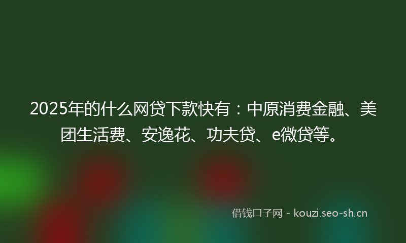 2025年的什么网贷下款快有：中原消费金融、美团生活费、安逸花、功夫贷、e微贷等。