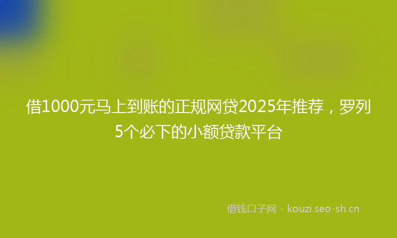 借1000元马上到账的正规网贷2025年推荐，罗列5个必下的小额贷款平台
