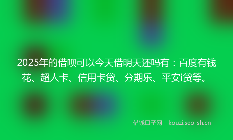 2025年的借呗可以今天借明天还吗有：百度有钱花、超人卡、信用卡贷、分期乐、平安i贷等。