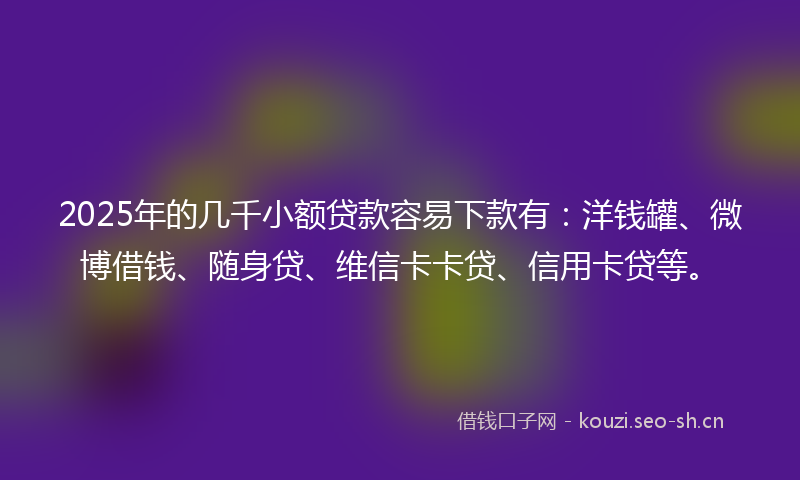 2025年的几千小额贷款容易下款有:洋钱罐、微博借钱、随身贷、维信卡卡贷、信用卡贷等。