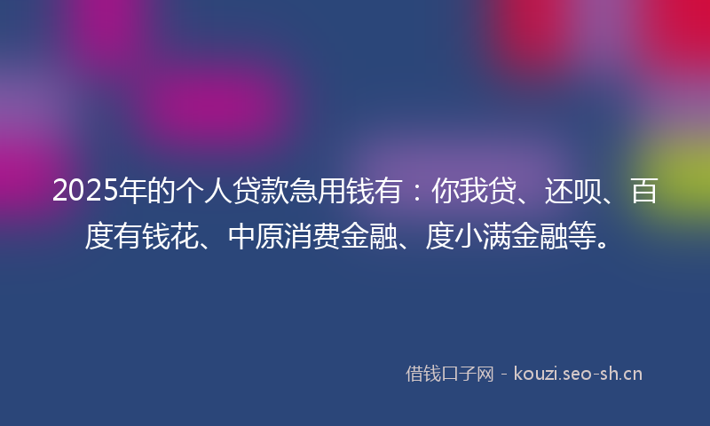 2025年的个人贷款急用钱有：你我贷、还呗、百度有钱花、中原消费金融、度小满金融等。