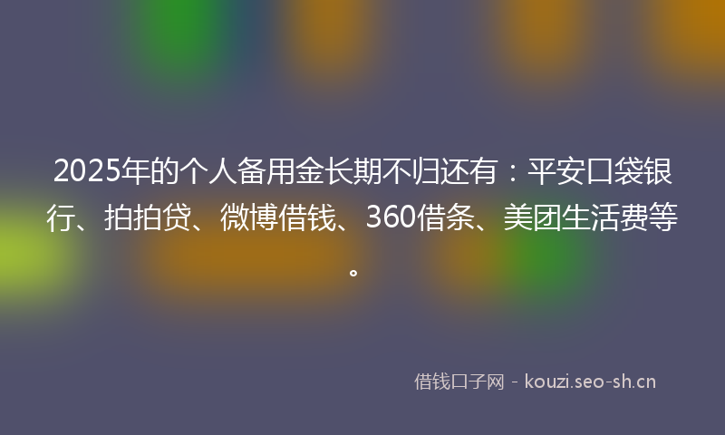 2025年的个人备用金长期不归还有：平安口袋银行、拍拍贷、微博借钱、360借条、美团生活费等。