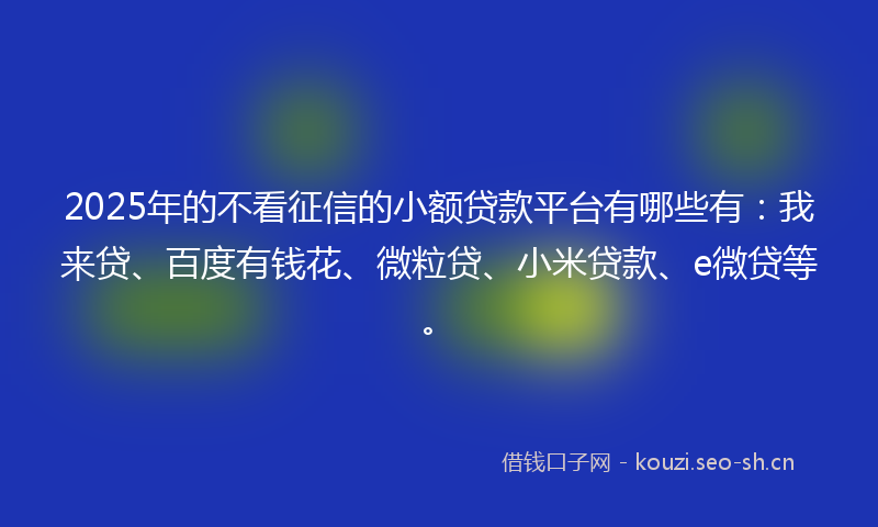 2025年的不看征信的小额贷款平台有哪些有:我来贷、百度有钱花、微粒贷、小米贷款、e微贷等。
