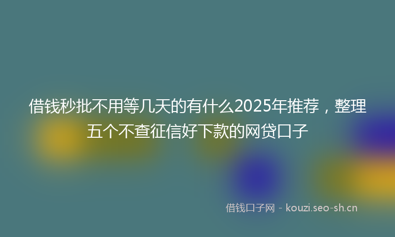 借钱秒批不用等几天的有什么2025年推荐,整理五个不查征信好下款的网贷口子