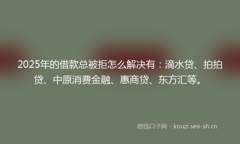 2025年的借款总被拒怎么解决有：滴水贷、拍拍贷、中原消费金融、惠商贷、东方汇等。