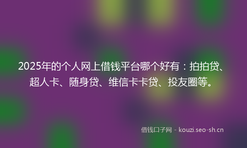 2025年的个人网上借钱平台哪个好有：拍拍贷、超人卡、随身贷、维信卡卡贷、投友圈等。