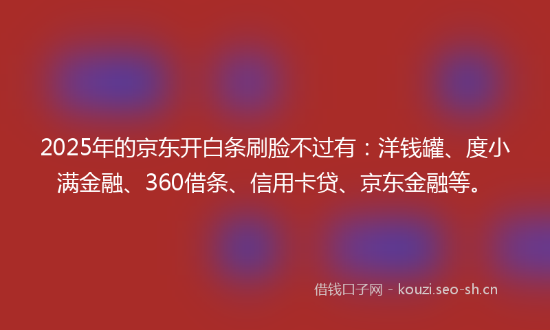 2025年的京东开白条刷脸不过有：洋钱罐、度小满金融、360借条、信用卡贷、京东金融等。