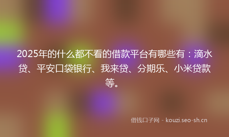 2025年的什么都不看的借款平台有哪些有：滴水贷、平安口袋银行、我来贷、分期乐、小米贷款等。