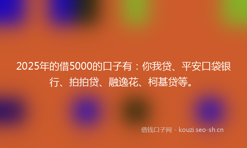 2025年的借5000的口子有：你我贷、平安口袋银行、拍拍贷、融逸花、柯基贷等。