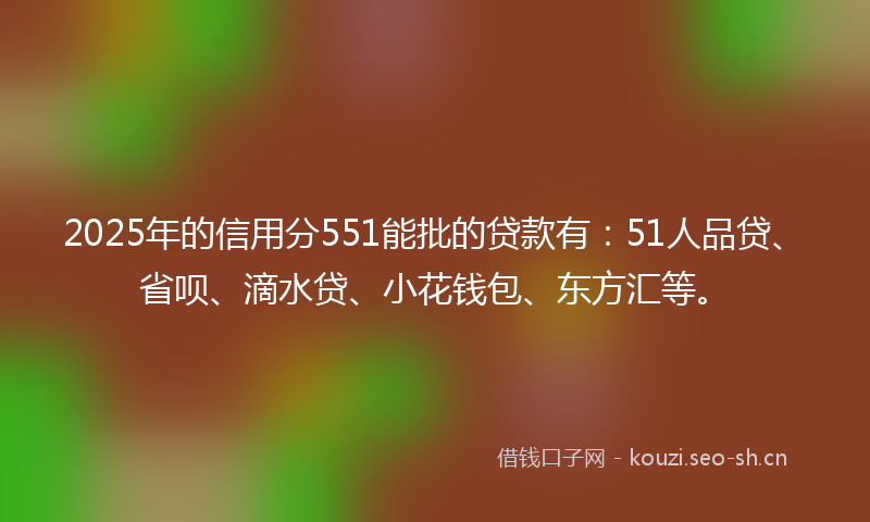 2025年的信用分551能批的贷款有：51人品贷、省呗、滴水贷、小花钱包、东方汇等。