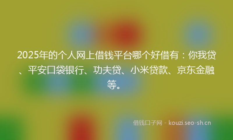 2025年的个人网上借钱平台哪个好借有：你我贷、平安口袋银行、功夫贷、小米贷款、京东金融等。