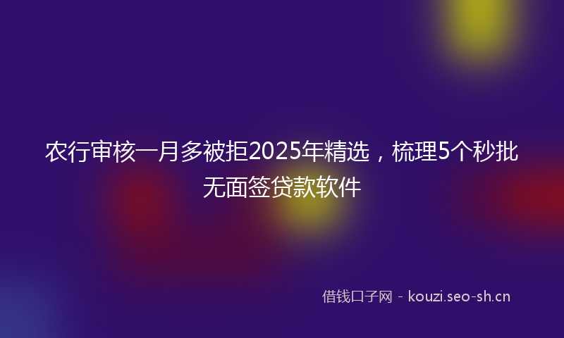 农行审核一月多被拒2025年精选，梳理5个秒批无面签贷款软件