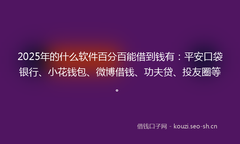 2025年的什么软件百分百能借到钱有：平安口袋银行、小花钱包、微博借钱、功夫贷、投友圈等。