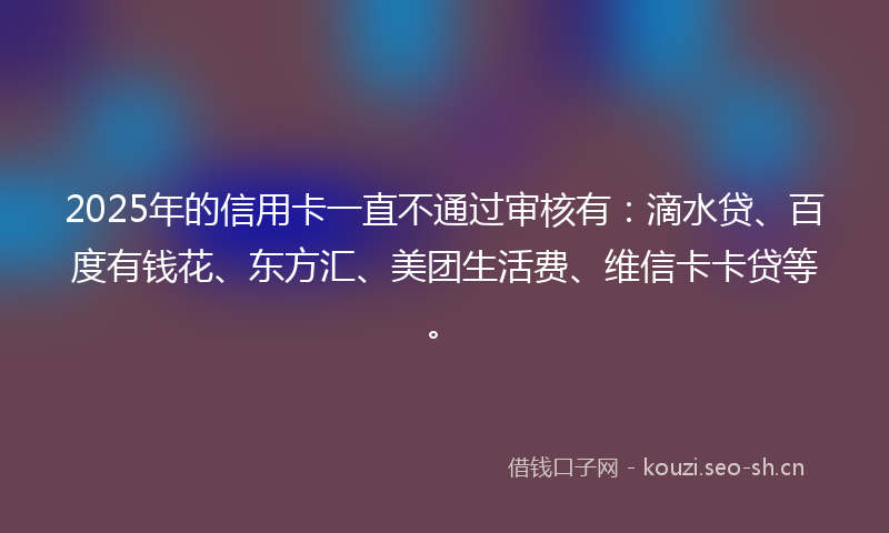 2025年的信用卡一直不通过审核有:滴水贷、百度有钱花、东方汇、美团生活费、维信卡卡贷等。