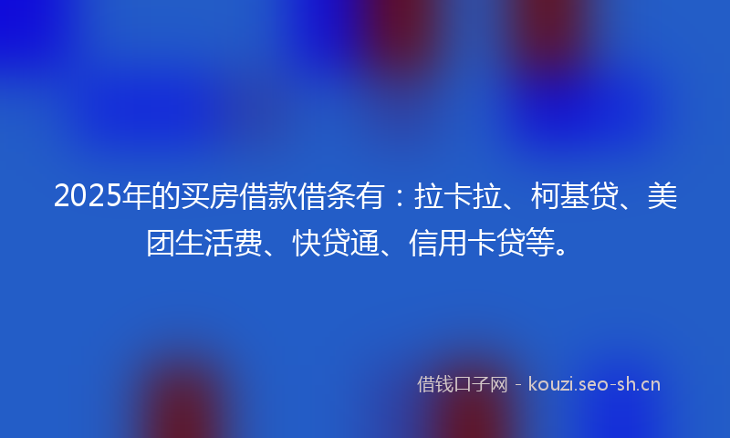 2025年的买房借款借条有:拉卡拉、柯基贷、美团生活费、快贷通、信用卡贷等。