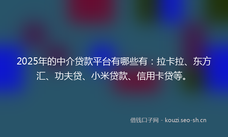 2025年的中介贷款平台有哪些有:拉卡拉、东方汇、功夫贷、小米贷款、信用卡贷等。