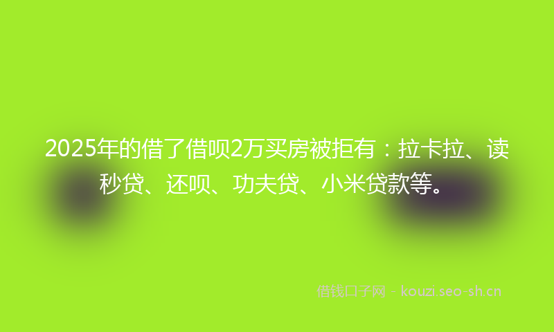 2025年的借了借呗2万买房被拒有：拉卡拉、读秒贷、还呗、功夫贷、小米贷款等。