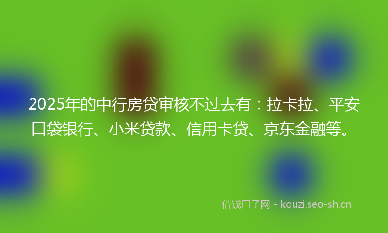 2025年的中行房贷审核不过去有：拉卡拉、平安口袋银行、小米贷款、信用卡贷、京东金融等。